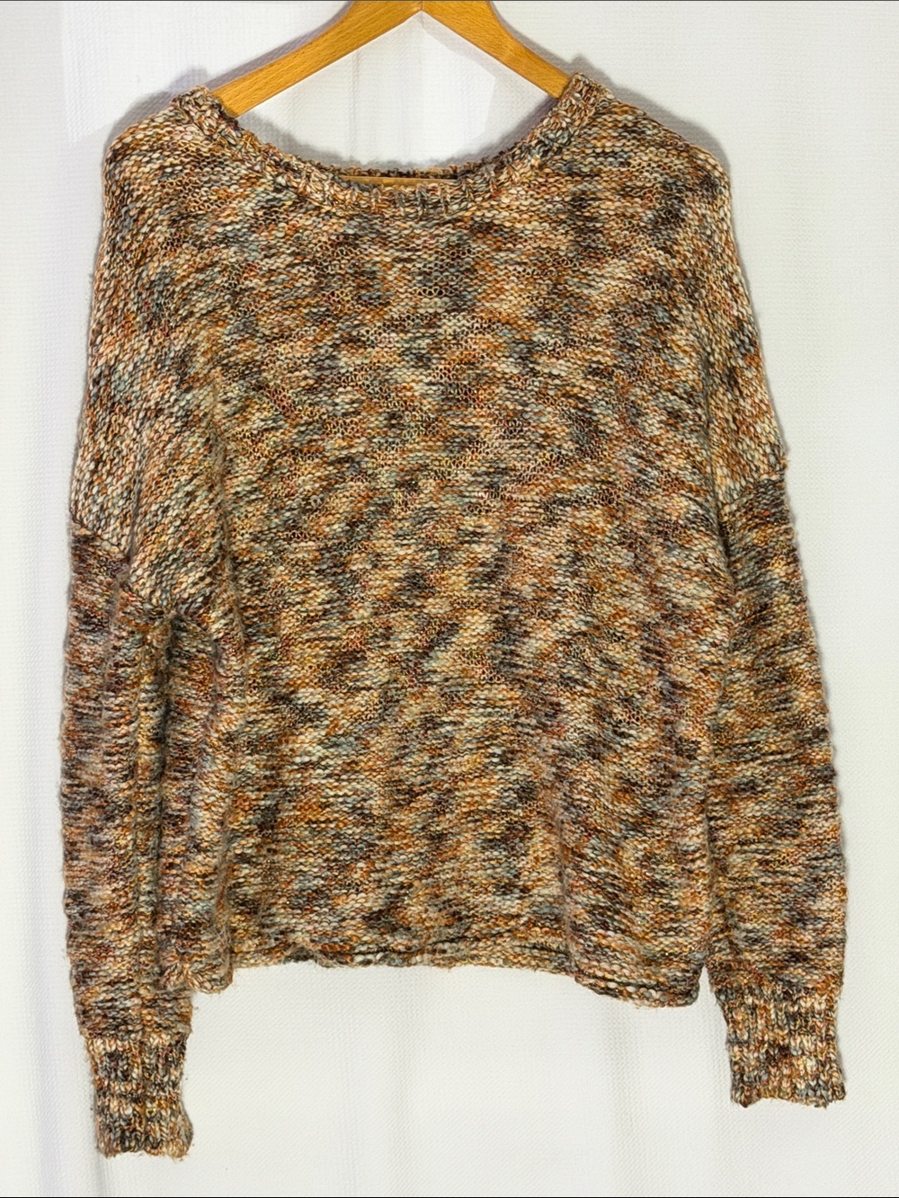 Universal Thread Marled Knit Crop Pullover Sweater Multicolor Earth Tones Large